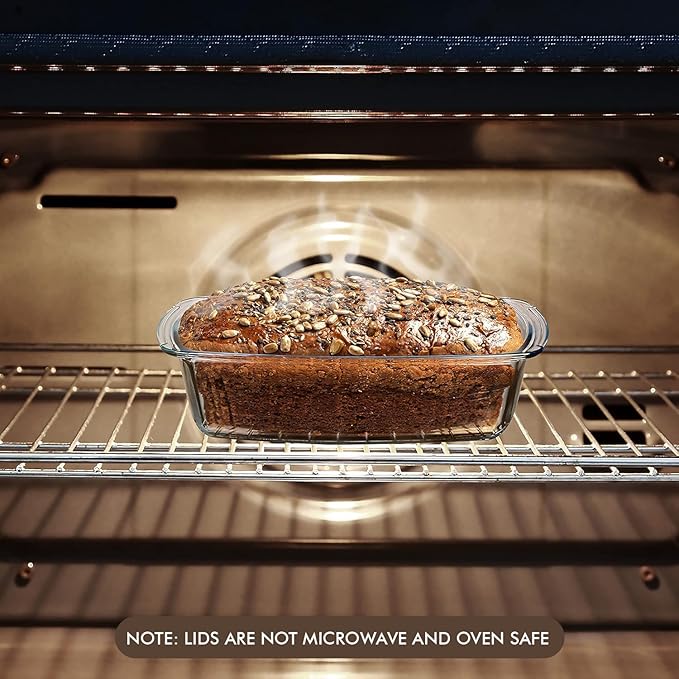 Razab LARGE 7.6 Cups/1800 ML/1.9 Qt Glass Loaf Pan with Lids - Meatloaf Pan BPA free Airtight Lids Grip Handle Easy Carry, Microwave and Oven Safe - Loaf Pans For Baking Bread, Cakes, Glass Loaf Pan