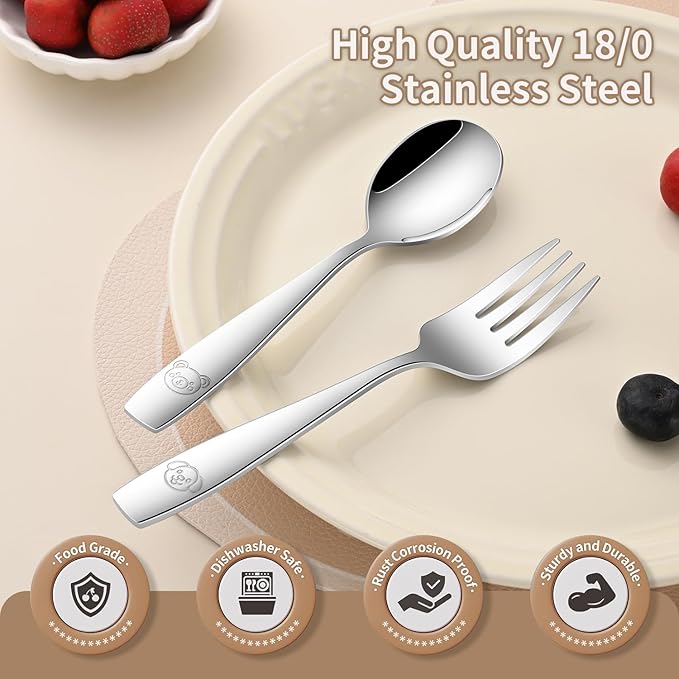DEHOV Toddler Eating Utensils Set,Set Of 12 Food Grade Stainless Steel Silverware Sets For Kids,Dishwasher Safe Children Small Metal Spoons And Forks Flatware Sets