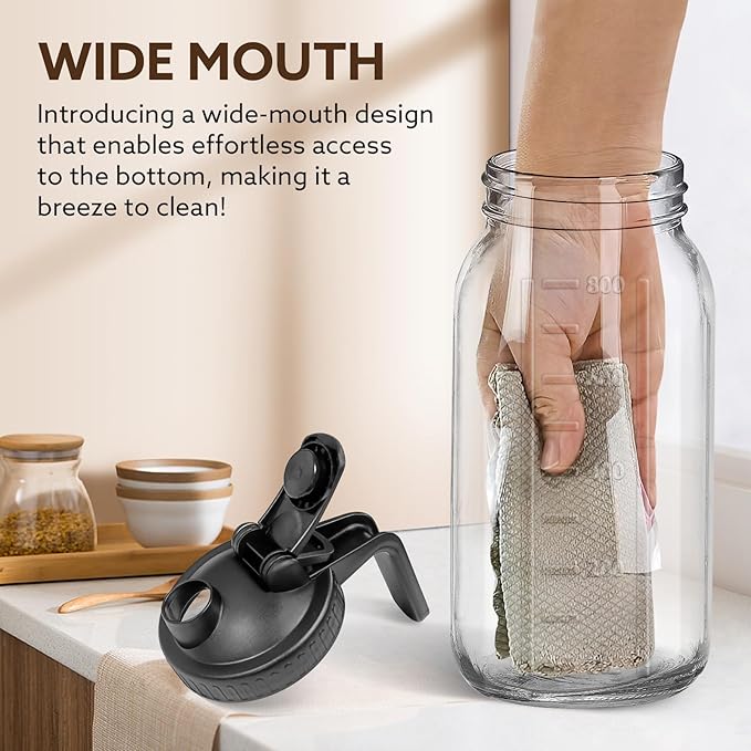 Mihlapi Breast Milk Pitcher, 32 OZ Mason Jar Pitcher with Lid Double Leak Proof,1 Quart Breastmilk Storage Containers for Fridge, Glass Jug for Sun Tea, Juice, Cold Brew Coffee