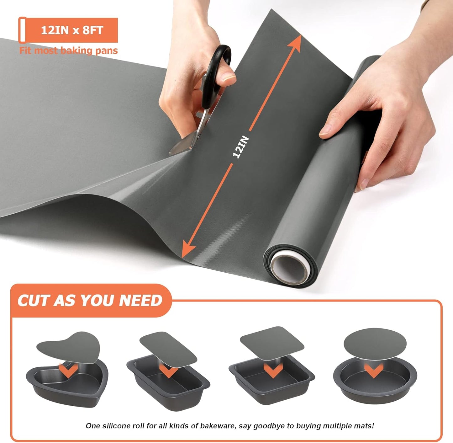 Silicone Baking Mat Roll - Best German Silicone - Non-slip Silicone Pastry Mat, Non-Stick Reusable Air Fryer Linner, Counter Mat, Oven Liner, Freeze Dryer Mat - 12IN x 8FT