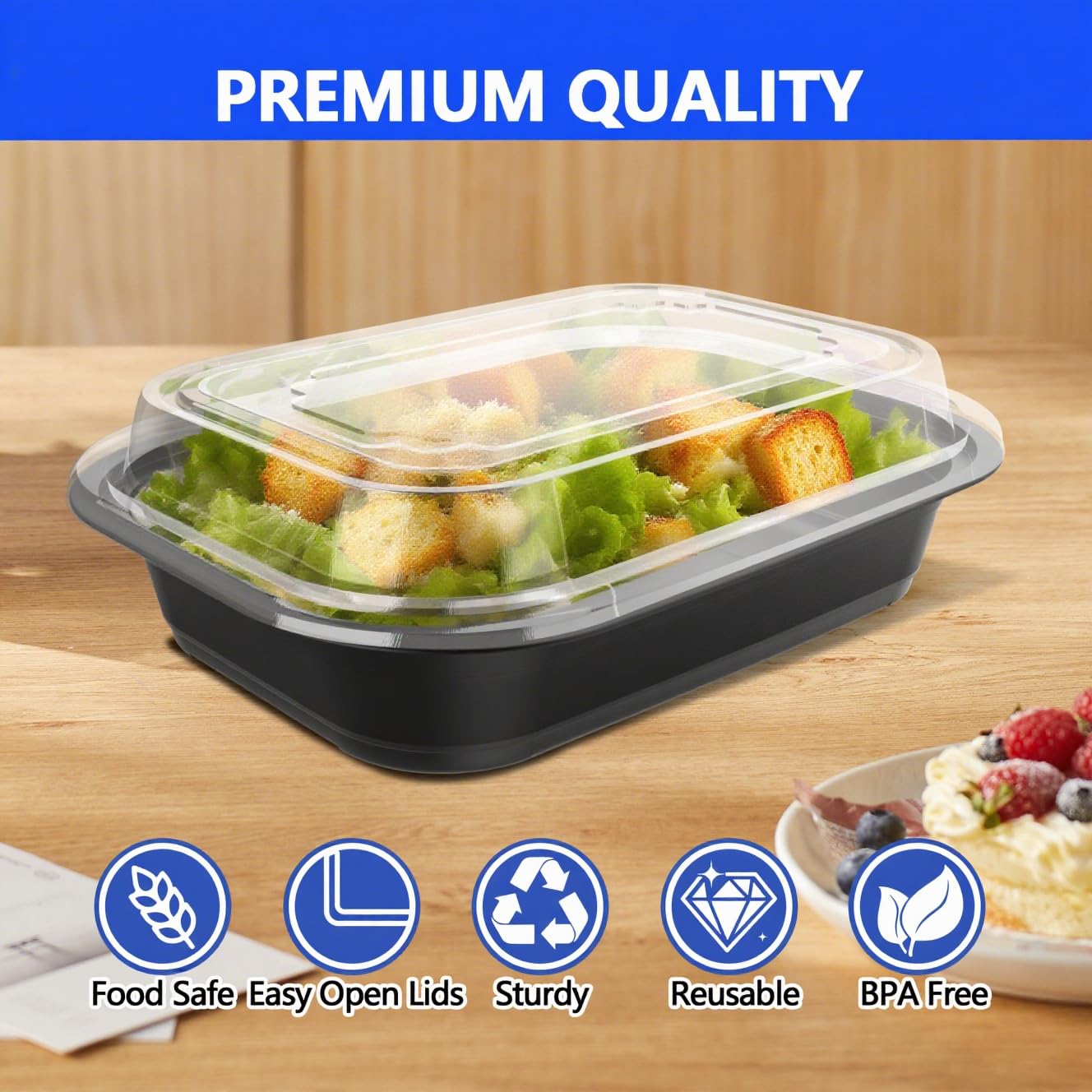 50 Pack (100-Piece) - 24oz Meal Prep Containers Salad & Snack Storage for Lunch | BPA Free & Leakproof Food Containers | To Go Take Out Plastic Bento Box | Microwave, Freezer, Dishwasher Safe