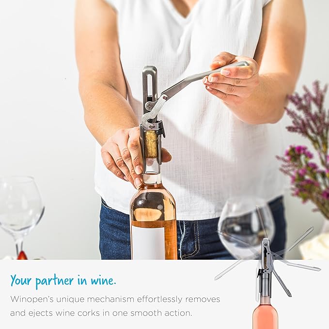 Dreamfarm Winopen Automatic Pocket Wine Corkscrew, Space-Saving Wine Opener with Foil Cutter - Stainless Steel