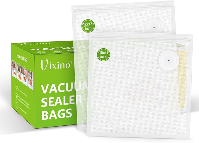 Vixino Vacuum Sealer Bags, 40 Reusable Vacuum Sealer Bags for Food Storage, BPA-Free, Meal Prep and Sous Vide Cooking,Works for Handheld Sealer and Vac Sealer Machine with External Vacuum Systems