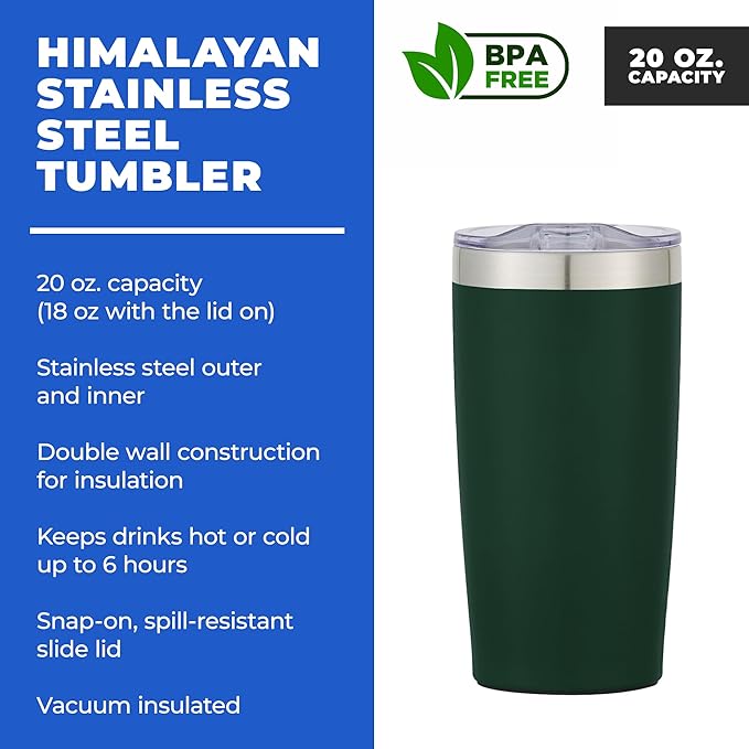 6 Ct of 20 Oz Two-Tone Himalayan Stainless Steel Tumbler with Lid – Dark Green – Customizable Insulated Cups for Water, Coffee, Hot & Iced Drinks – Great for DIY, Events, Work