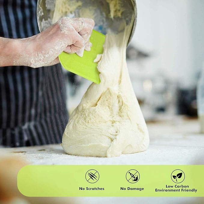SURDOCA Dough Scraper Bench Scraper - 3P 14.2x8.5" Plastic Flexible Bowl Scraper, Sharp Edge & Angles Cake Scraper. Non-Slip Bakeware Decorating Tools Sculpting & Modeling Tools - Yellow+Green+Yellow