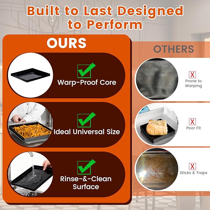 Professional-Grade 4-Pack PTFE Solid Oven Baskets, 11x11x1 Inch Non-Stick Solid Oven Trays for Commercial Kitchens & High-Volume Cooking