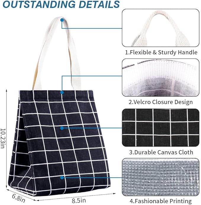 iknoe Insulated Lunch Bag for Women & Adults, 9L Foldable Wide-Open Cooler Bag with Pockets, Leakproof & Portable, for Picnic, Office, Beach(Black square)