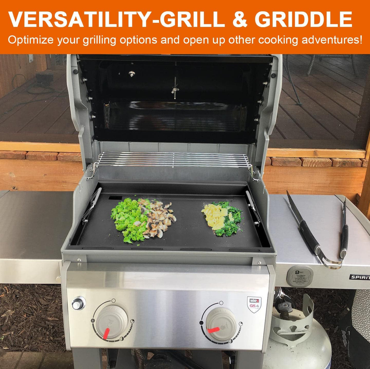Full-Size Griddle Inserts for Weber Spirit I & II 200 Series Grills, Flat Top Grill Griddle for GS4 Spirit E-210 E-220 S-210 S-220, Rectangular Grill Insert Replacement for 7637 Grates