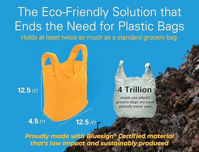 Sturdy Reusable Grocery Bags Foldable and Washable - Made From RipStop Nylon Hold 50lbs - Designed in USA Reusable Shopping Bags Inside a Compact Pod with Carry Clip - 10 Pack in Orange
