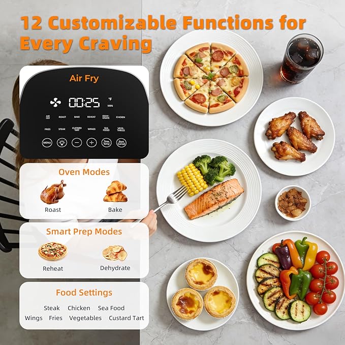CARORI 6QT Air Fryer with Viewing Window, 12 Cooking Presets, 1700W Fast & Even Cooking, Max 400℉ Crisping, Bake, Roast, Reheat & Dehydrate, Large Nonstick Basket, Dishwasher Safe, Gray