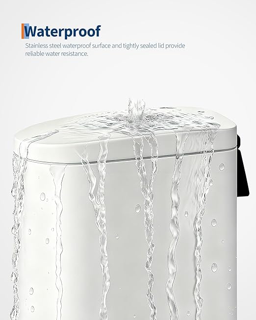 GarveeHome 13 Gal / 50 L Stainless Steel Kitchen Trash Can with Lid, Slim Step-On Garbage Bin, Large Rustproof Metal Trash Can with Soft Close, Inner Bucket & Rear Handle, White