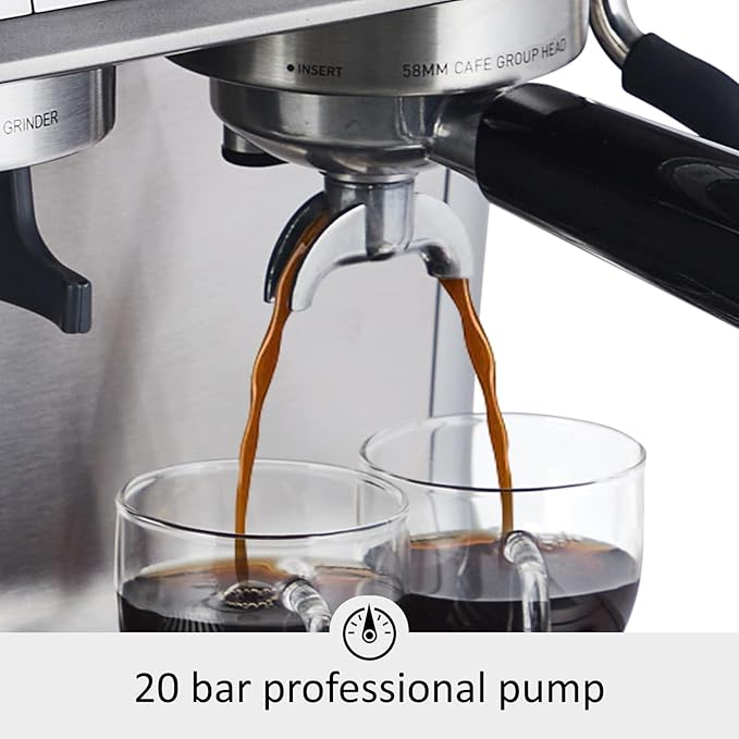 GarveeHome Espresso Machine With Grinder, 20 Bar Semi-Automatic Espresso Coffee Maker With Milk Frother Steamer Wand Cappuccino Latte Macchiato, 95 oz Water Tank, Pid Temperature Control-Silver