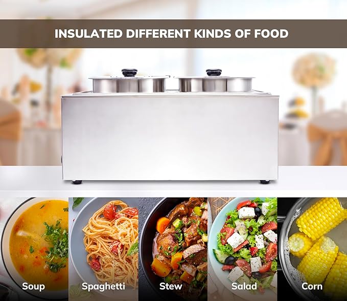 SYBO Food Warmer Commercial Grade Stainless Steel Bain Marie Easy to Clean Steam Table for Buffet Catering and Restaurants, ETL, CE ROHS Certified for Commercial, Safety (3 Sections)