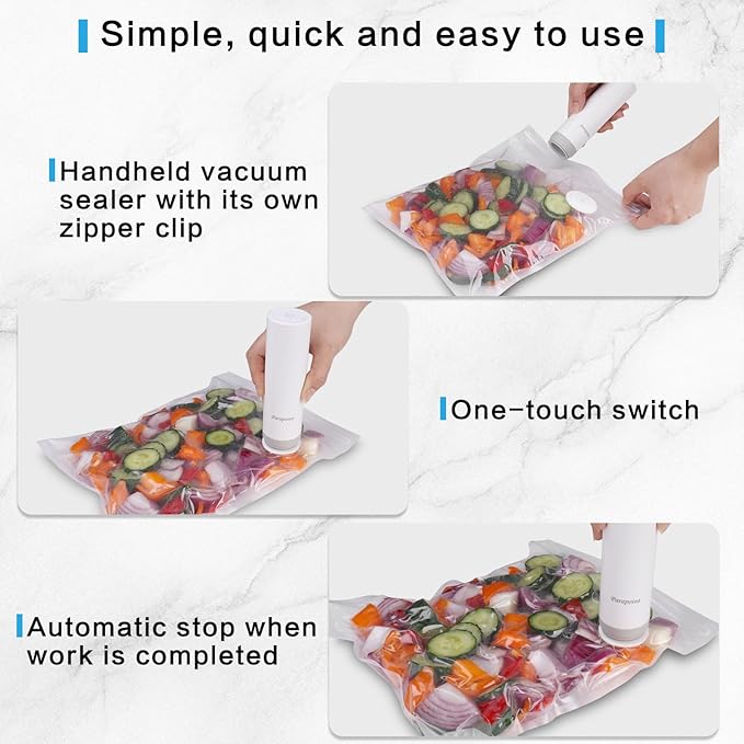 Handheld Vacuum Sealer for Food Powerful Vacuum Sealer Machine,Seal Meal Saver,Portable Food Sealer (Vacuum Sealer Machine + 20 Reusable Vacuum Bags）