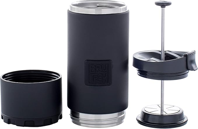 BruTrek® by Planetary Design OVRLNDR Travel Coffee French Press, 24 fl.oz Capacity, Double Wall Vacuum Insulated, Easy To Clean Removable Bottom, No Spill Lid, On The Go Coffee Brewing (Obsidian)
