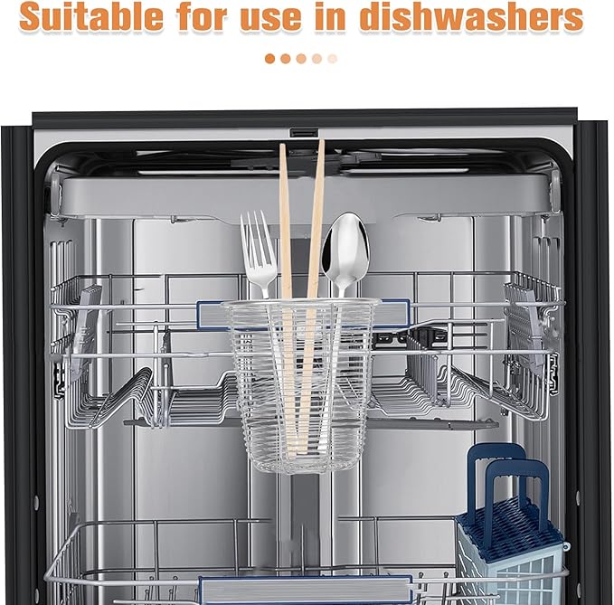 Cabilock Dishwasher Chopstick Basket with Hooks, Stainless Steel Kitchen Utensil Holder, Cutlery Organizer for Chopsticks Spoons Forks Straws, Small Hanging Silverware Drying Rack