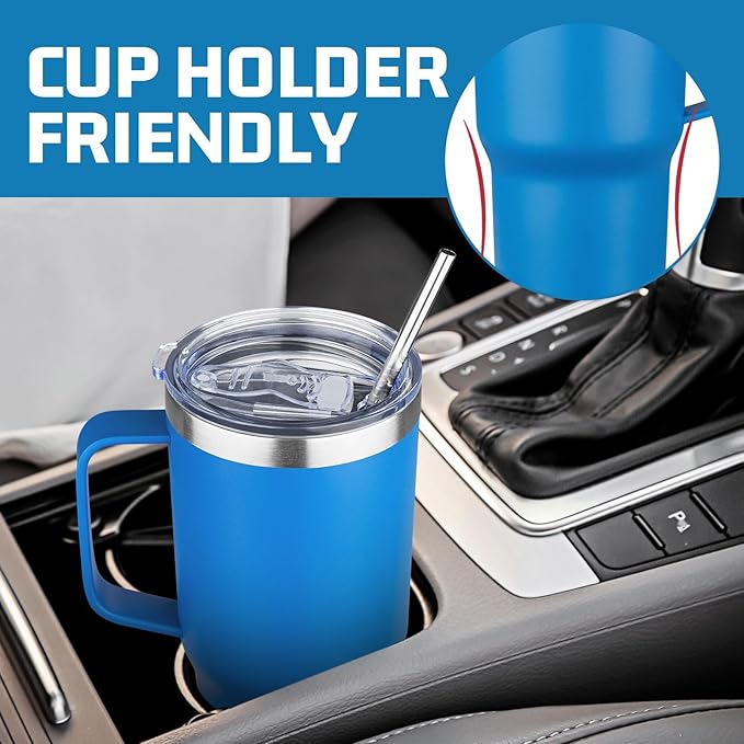 20 oz Tumbler with Handle Stainless Steel Insulated Coffee Mug Tumbler with Lid and Straw Double Wall Vacuum Insulated Coffee Mug Leak Proof Travel Mug Tumbler for Hot and Cold Drink (Sea Blue,4pack)