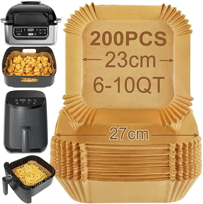 Large Air Fryer Disposable Paper Liners Nonstick 23cm Oven Airfryer Parchment Baking Paper ，Compatible For Ninja，Compatible For COSORI ，Grill Cooking Basket(23cm square,100 Pcs)