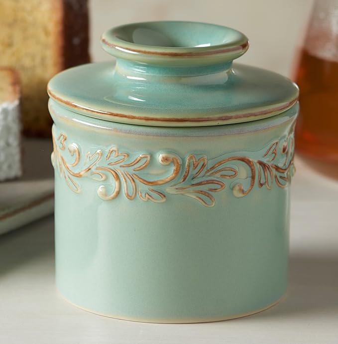 Butter Bell - The Original Butter Bell crock by L Tremain, a Countertop French Ceramic Butter Dish Keeper for Spreadable Butter, Antique Collection, Sea Spray