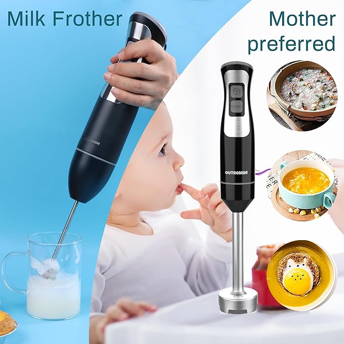 Immersion Blender Handheld, Hand Blender with 500ml Food Chopper, 600ml Container, Milk Frother, Egg Whisk, Puree Infant Food, Smoothies, Sauces and Soups – Black