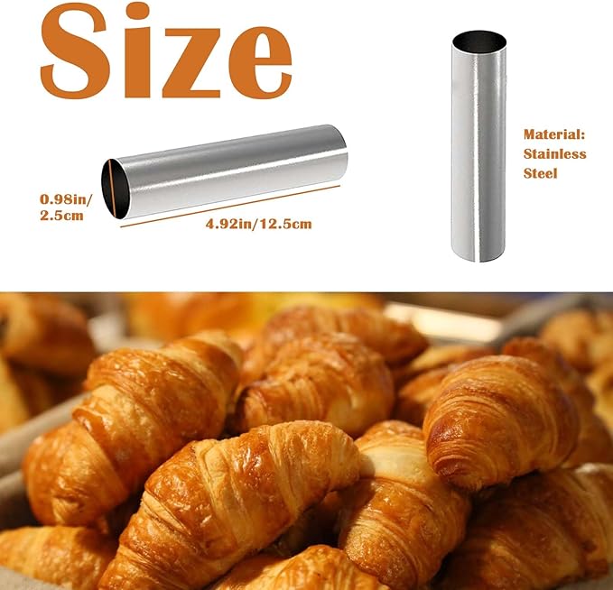 6 Pcs Non-stick Cream Horn Molds Stainless Steel, 4.92 inch Large Size Cannoli Tubes Kit Baking Cones Pastry Roll Horn Croissant Mold for Christmas Anniversary and Daily Use