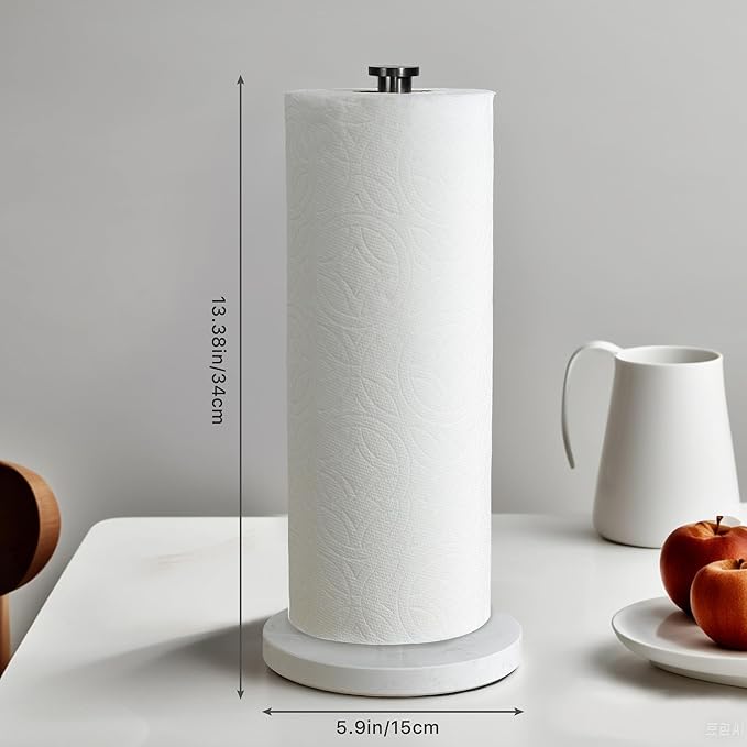 ZUNTO Standing Paper Towel Holder for Countertop, Stainless Steel Paper Towel Rack with Heavy-Duty Marble Base, Anti Slip, Paper Roll Holder for Kitchen Desktop, Simply Tear for One Hand