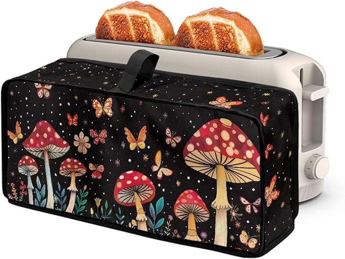 Toaster Cover 2 Slice Butterfly Mushroom 2 Slice Slim Toaster Cover, Heat- Resistant Water Resistant Folding Small Appliance Covers for Women