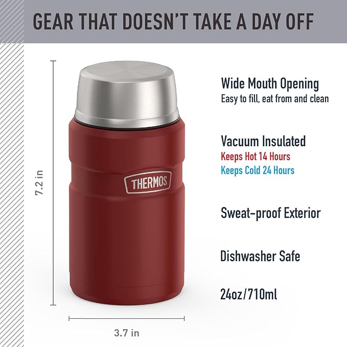 THERMOS Stainless King Vacuum-Insulated Food Jar, 24 Ounce, Rustic Red