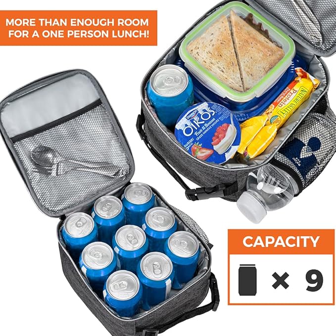 opux Premium Insulated Lunch Box, Soft School Lunch Bag for Kids Boys Girls, Leakproof Small Lunch Pail Men Women Work, Reusable Compact Cooler Tote Lunchbox for Office Adult, Charcoal