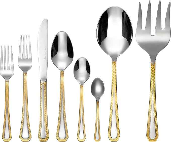 75-Pc Luxury Gold Flatware Set for 12 w/Wooden Storage Case, 24 kt Plated Premium Dining Cutlery Service, 18/10 Surgical Stainless Steel Silverware Hostess Serving Set in a Chest