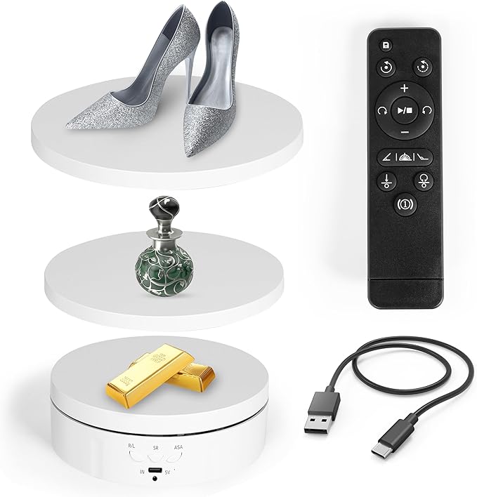 Remote control Motorized Rotating Display stand - 360° Electric Rotating Platform | 3-in-1 Sizes - 5.74", 7.08" and 8.66" Replacement Covers - Rechargeable Turn Table - Live Streaming & Photography
