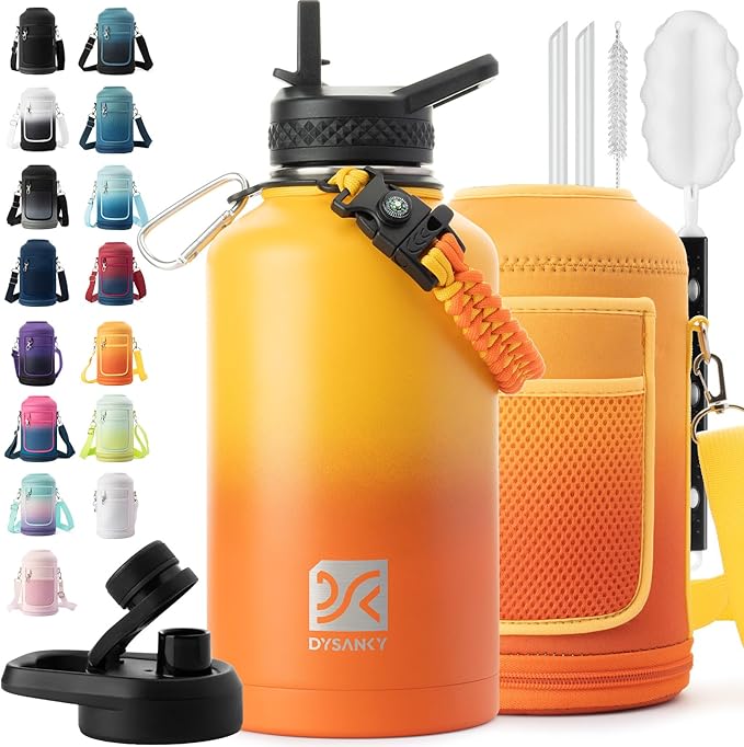 DYSANKY 64 oz Insulated Water Bottle | Upgraded Thickened Stainless Steel Water Jug for Hiking with Straw, Carrier Bag, Handle Strap | BPA-Free 64 oz