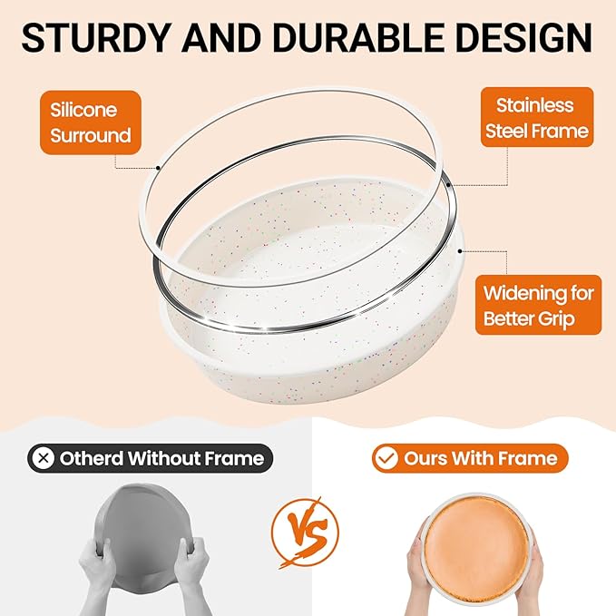 SJ 10 Inch Silicone Round Cake Pan with Metal Reinforced Frame 1Pack, Nonstick Silicone Cake Mold for Baking Suitable for Making Layers, Cheese & Chocolate Cakes
