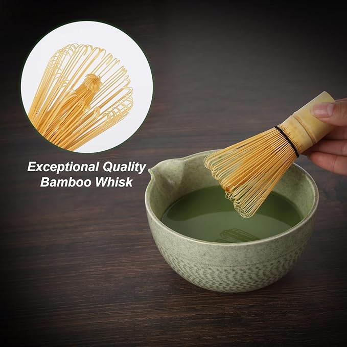 Matcha Whisk Set,7 Pcs Ceramic Set Includes Matcha Bowl,Matcha Whisk and Holder, Bamboo Scoop, Scoop Rest, Sifter and Tea Towel, Perfect Kit for Matcha lovers