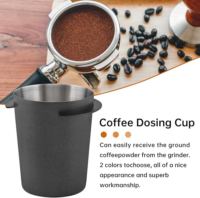 2PCS Coffee Dosing Cup 54mm, Stainless Steel Espresso coffee Dosing Cup Espresso coffee Machine Accessories, Coffee Powder Feeder Part coffee Grinder Powder cup Compatible (2, Black, 54mm)