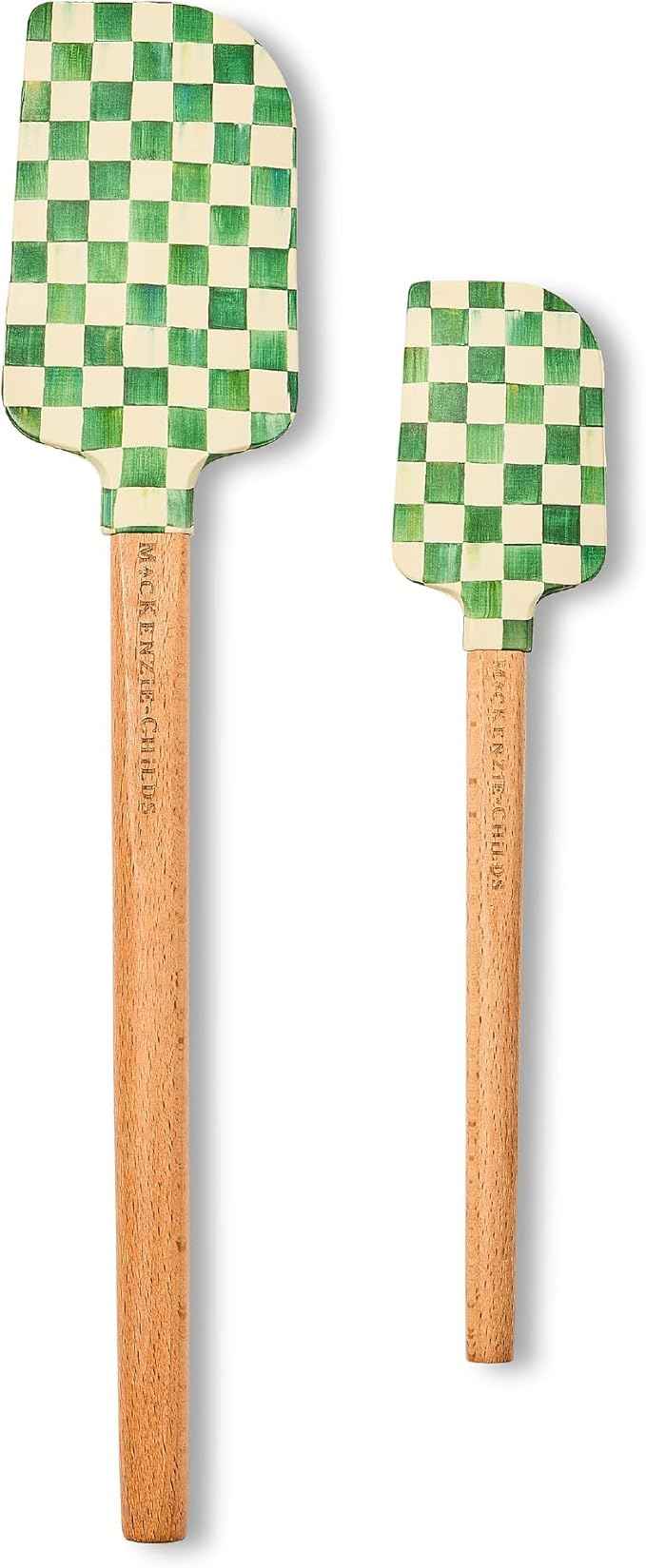 MACKENZIE-CHILDS Set of 2 Spatulas, Silicone Kitchen Spatula Set, Green-and-White Emerald Check