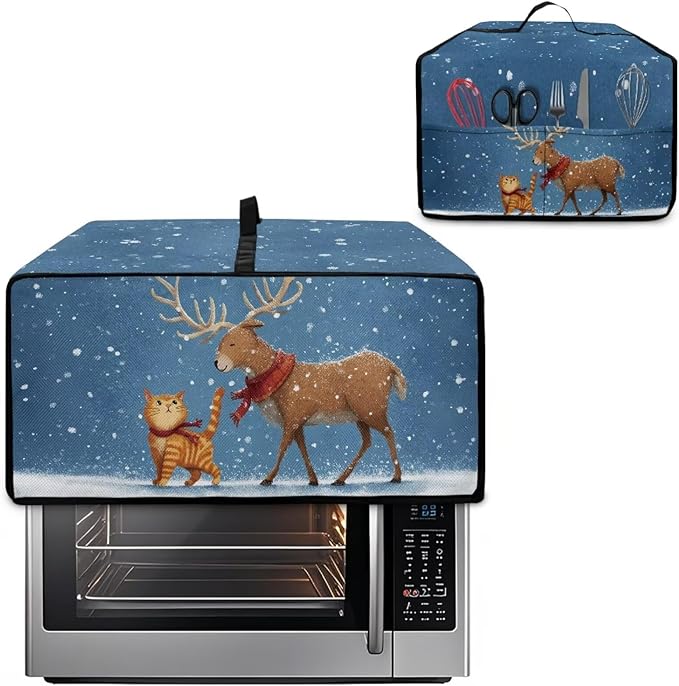 Air Fryer Toaster Oven Dust Cover Countertop Microwave Dust Cover Protector, Compatible with Convection Oven, L, 18.5 x 22.5 x 13 Inches, Reindeer Cat Christmas Decor