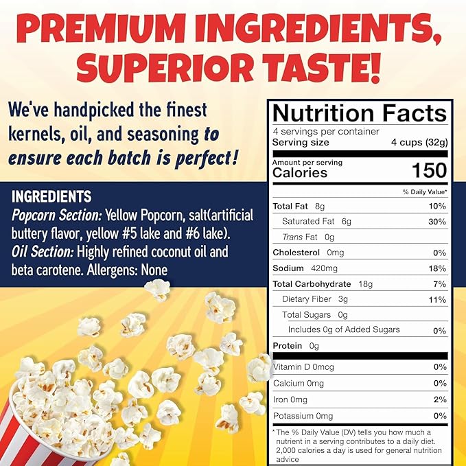 Premium America Popcorn Kit, 24 Packs for a 4oz Popper, Movie Theater & Popcorn Machine Kernels, Oil & Seasoning Packet, Bulk All in One