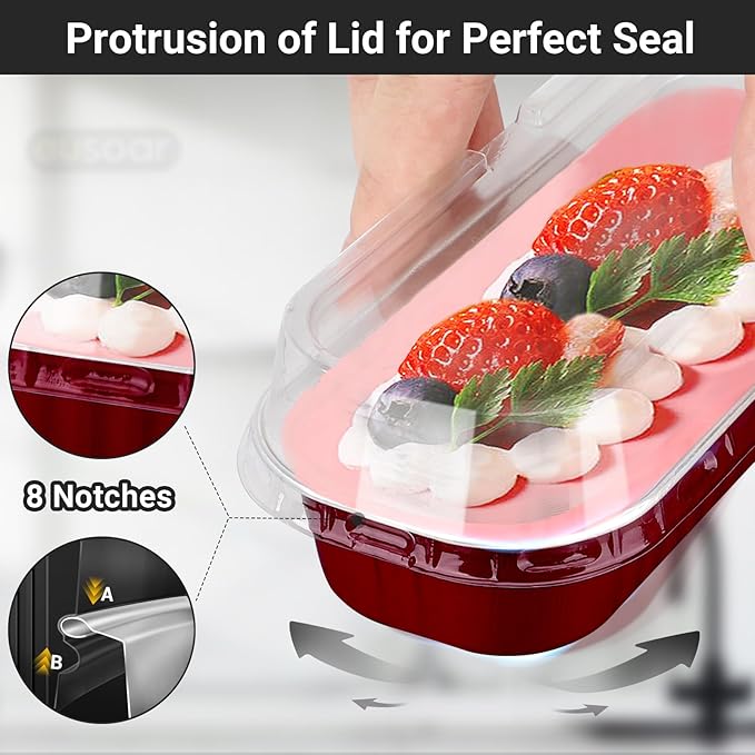 EUSOAR Aluminum Foil Cupcake Liners, 50pcs 6.8oz 6.5"x2.5"x1.2" Disposable Foil Pan Tin with Lids，Cupcake Baking Cups Containers Wrappers, Dessert Cheesecake Creme Brulee Ramekins Mini Loaf Cake Pans