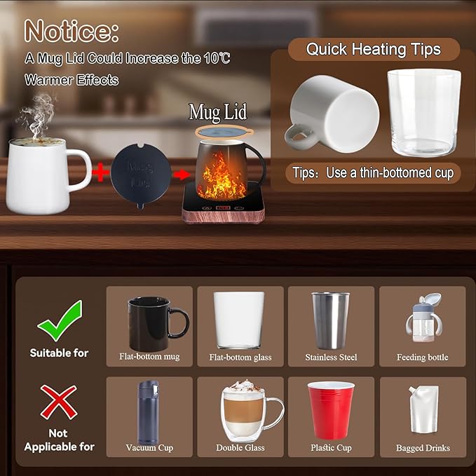 Coffee Mug Warmer for Desk with Auto Shutoff, Coffee Cup Warmer for Desk Auto Shut Off with 3 Temp. Settings & 1-12H Timer (Valentines Day Coffee Gifts)