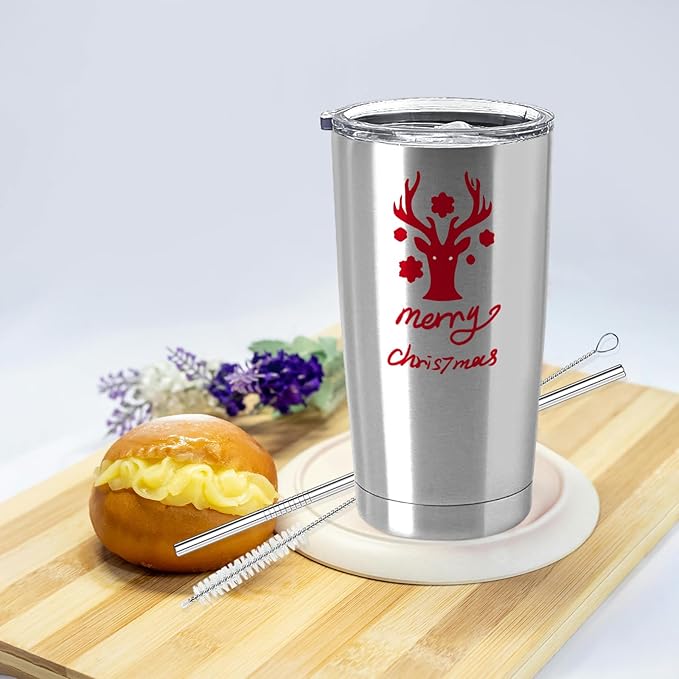 YOUKE OLA 12 Pack Insulated Coffee Tumbler Stainless Steel Double Wall Vacuum Travel Tumbler Cup with Lid and Straw for DIY Gift, Silver 20oz