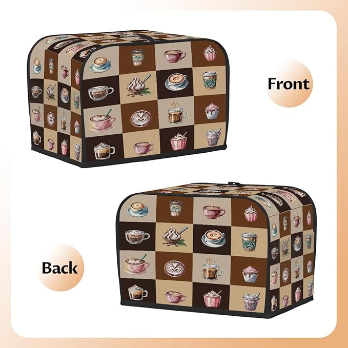 Coffee Cups Modern Toaster Cover 2 Slice Dust and Fingerprint Protection Toaster Bread Maker Covers Washable Kitchen Small Appliance Covers for Kitchen Accessories Decor Bakeware Women Gift