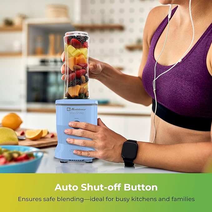 Mix&Shake Blender, 20 oz Portable Blender, 600W Motor, Pulse, ON/OFF Functions, Stainless Steel Blades, Shakes, Sauces, Smoothie Maker, (1) 20 oz To-Go Bottle, Blue, MSKM-600 A