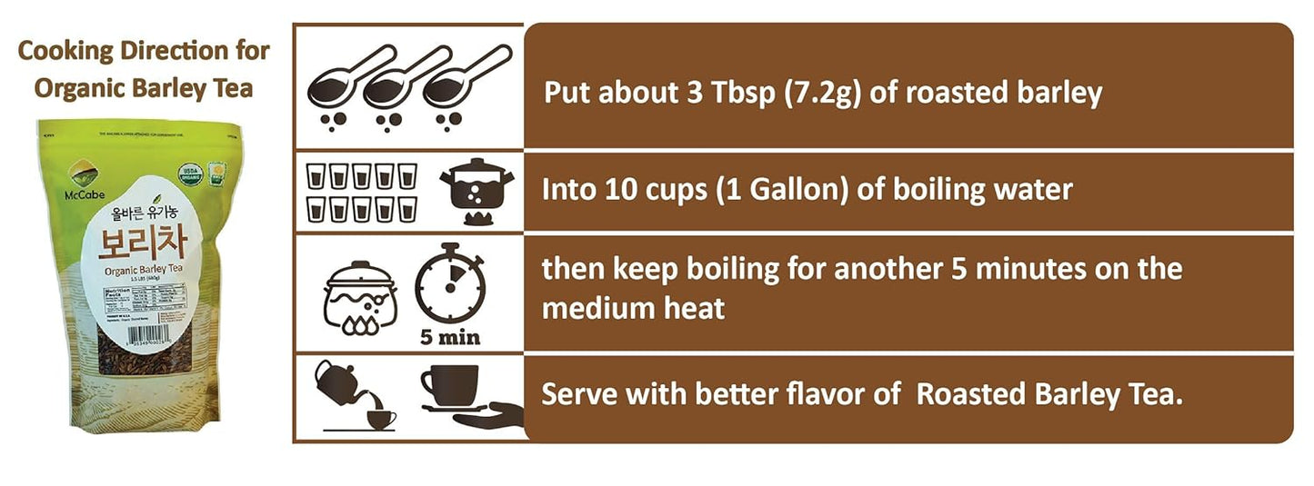 McCabe Organic Hulless Barley Tea - Roasted Hulless Barley Tea | USDA and CCOF Certified | Product of USA | 1.5 lbs (24 Oz)