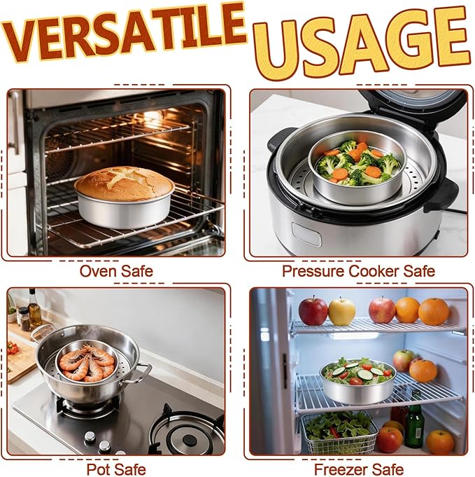 P&P CHEF 7 Inch Cake Pan Set of 2, 2 Pieces Round Layer Cake Baking Pans, Stainless Steel Smash Cake Tin Bakeware for Cooking Steaming, Nontoxic & Sturdy, Oven & Dishwasher Safe