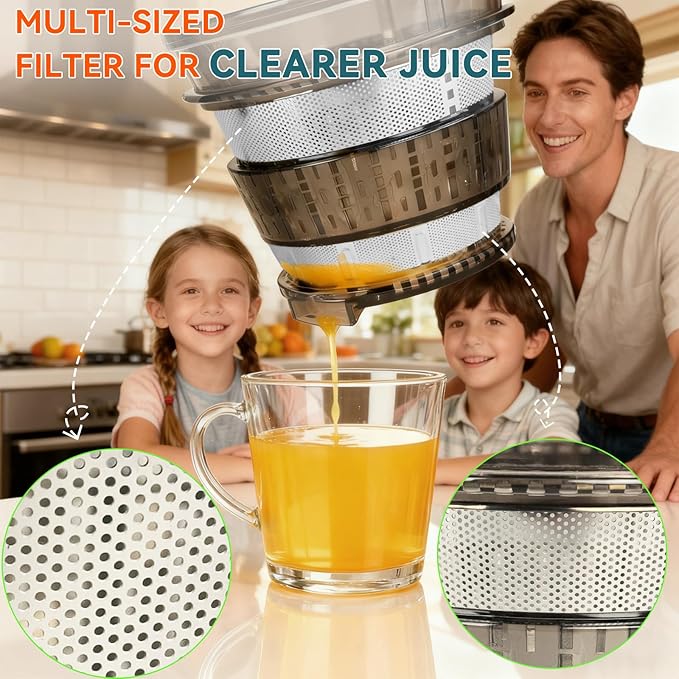 Cold press juicer machines，HYSapientia Electric masticating slow juicer for vegetable and fruit,Powerful Motor,Self Precut System,Easy to Clean,High Juice Yield,Juice & Fruit Purée Gelato Strainers