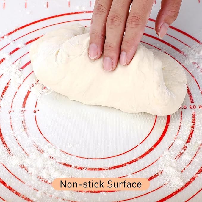 Silicone Pastry Baking Mat Dough - 16x24Inch Large Non Stick Slip Cookie Bread Rolling Mats Sheet, Kitchen Counter Kneading Cooking Board Pad Matt with Measurement for Pie Pizza Cookies Fondant Making