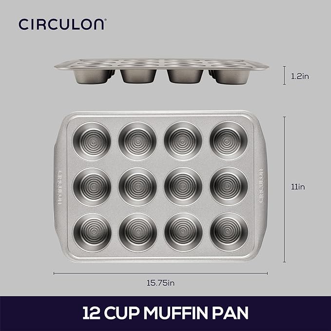 Circulon Nonstick Bakeware 12-Cup Muffin Tin, Gray, Steel