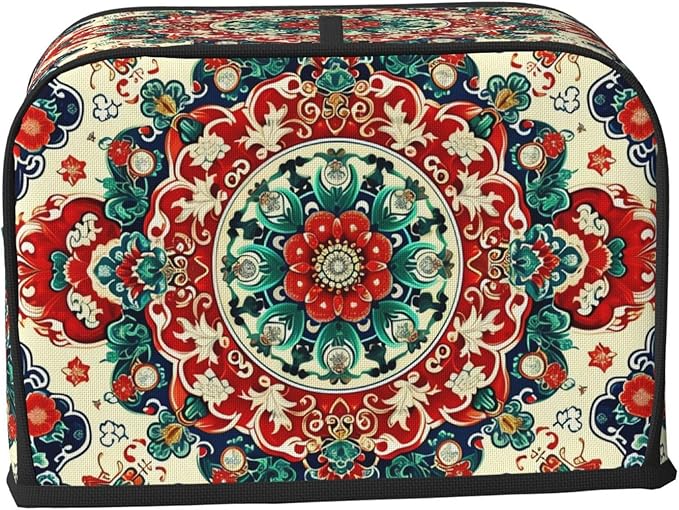 Traditional Retro Pattern Toaster Cover 2 Slice, Cute Rural Bread Machine Cover, Washable Dust-Proof Cover for Kitchen Small Appliance Cover,with Top Handle