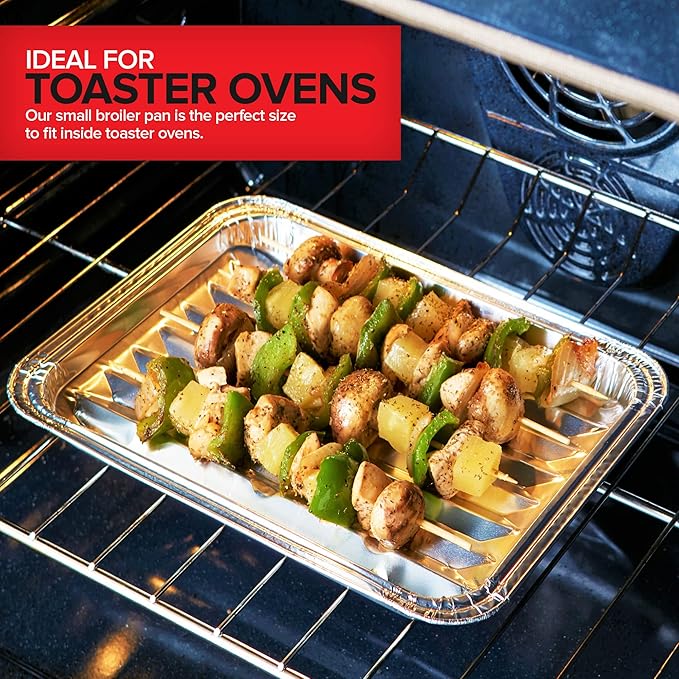 Stock Your Home Disposable Aluminum Foil Broiler Pan for Oven (25 Pack) Sheet Pans for Grilling, Roasting Rack, Trays with Ribbed Surface for BBQ Grill-Like Texture